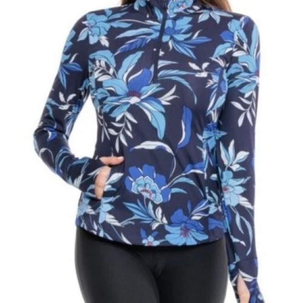 NEW Tommy Bahama Everyday Active Romantic Blooms Blue Floral Long Sleeve - Small
